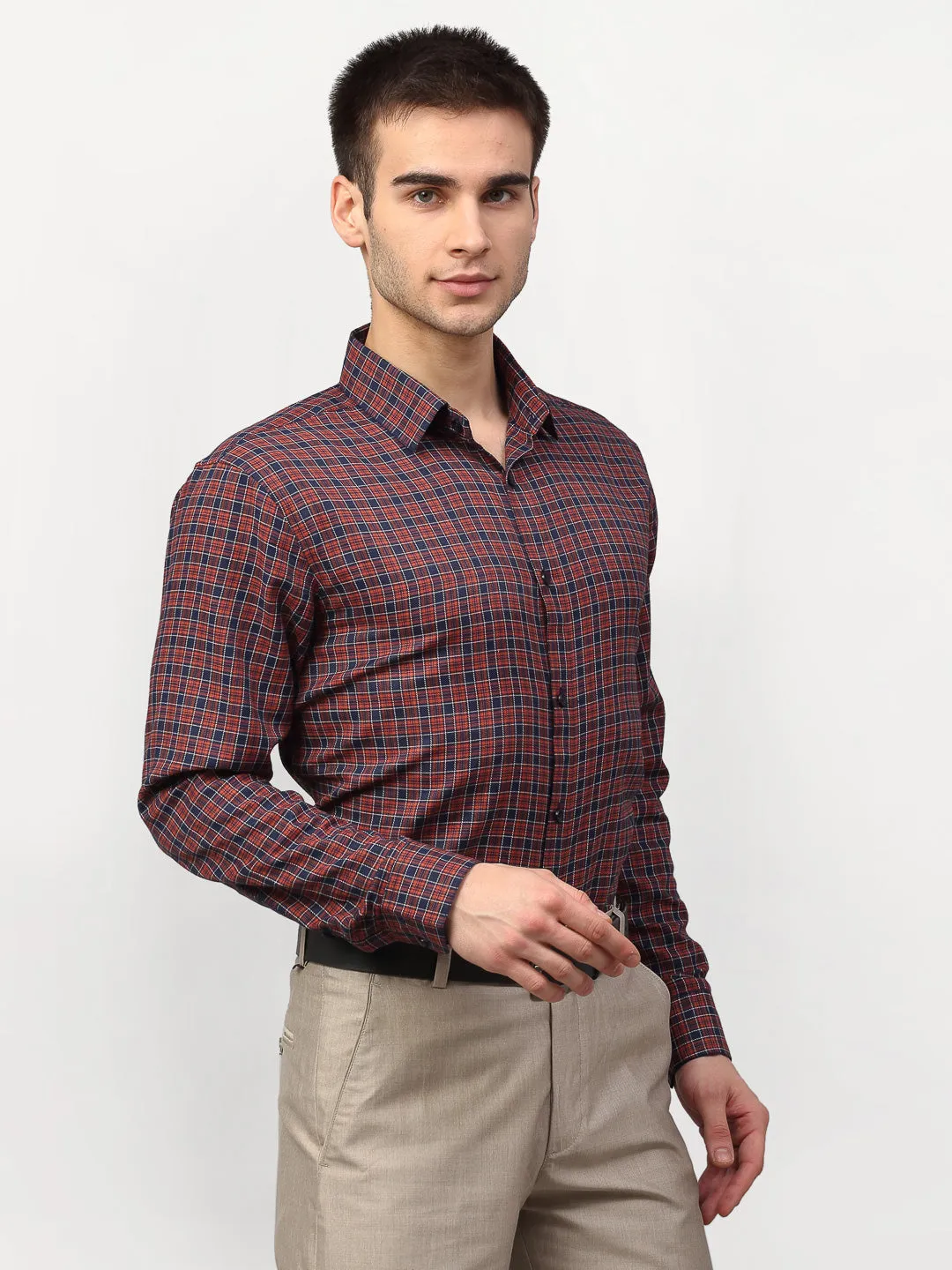 Men's Maroon Checked Formal Shirts ( SF 780Maroon ) - Jainish