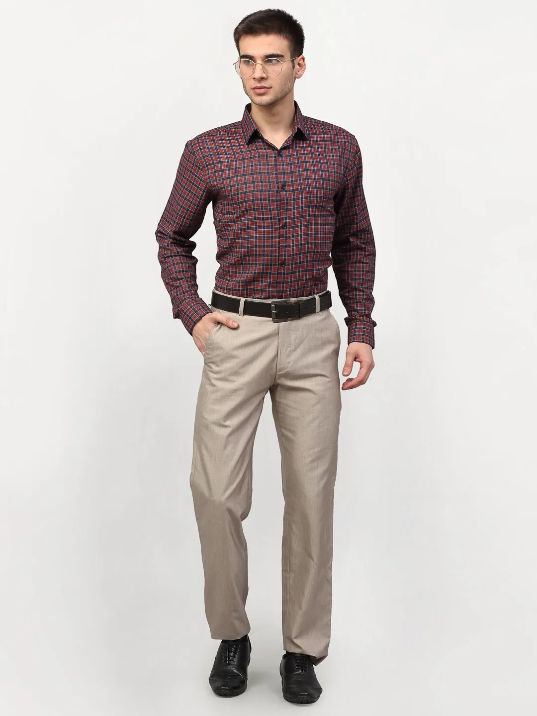 Men's Maroon Checked Formal Shirts ( SF 780Maroon ) - Jainish