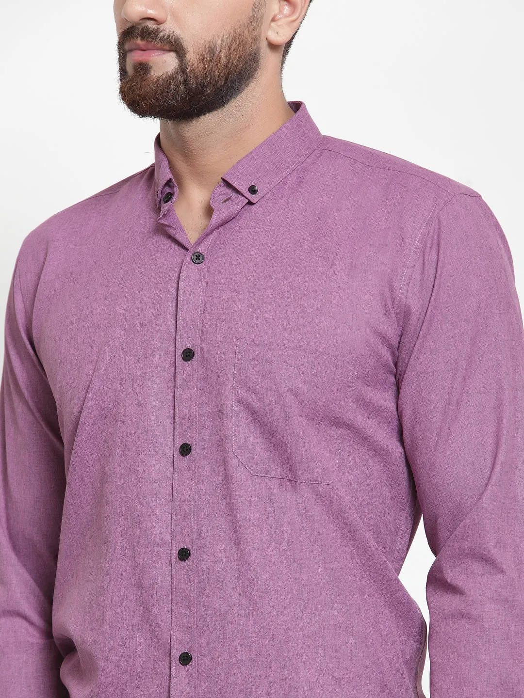 Men's Purple Cotton Solid Button Down Formal Shirts ( SF 734Purple ) - Jainish