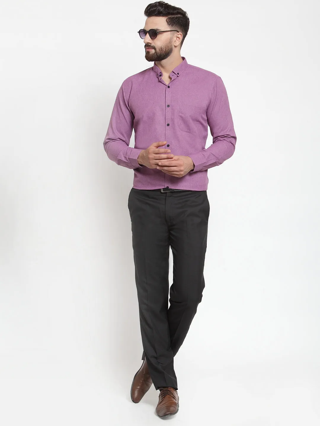 Men's Purple Cotton Solid Button Down Formal Shirts ( SF 734Purple ) - Jainish