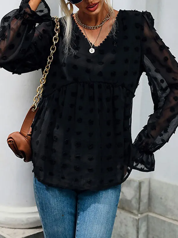 Momnfancy Black Falbala Polka Dot Grenadine Chiffon Daily Fashion Modern Chic Maternity Blouse