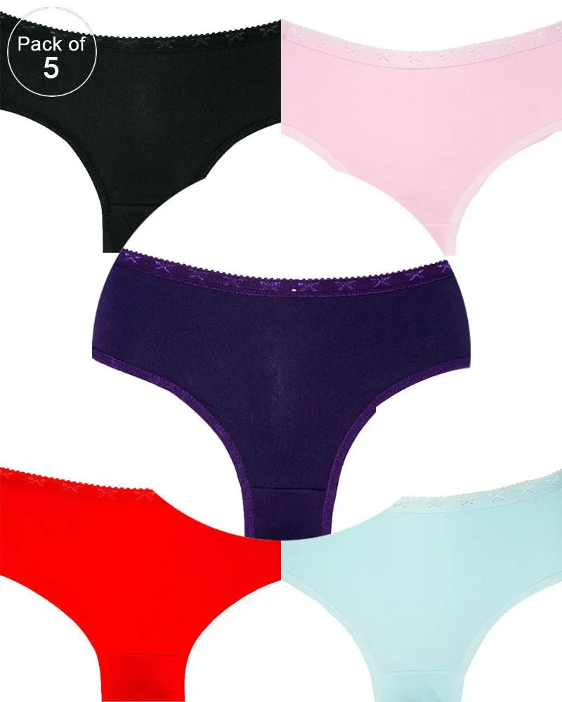 Pack of 5 - Sexy Soft Plain Cotton Panty For Ladies