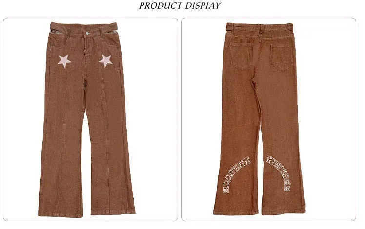 Retro Y2k Trendy Pink Stars Brown Long Pants