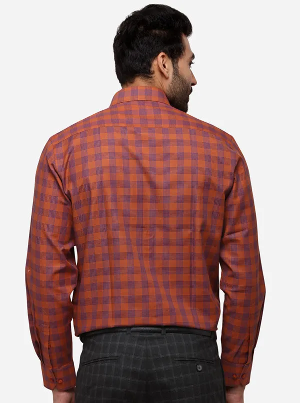 Rust & Blue Checked Regular Fit Formal Shirt | Greenfibre