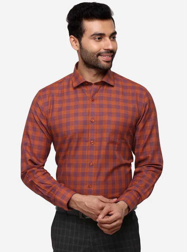 Rust & Blue Checked Regular Fit Formal Shirt | Greenfibre