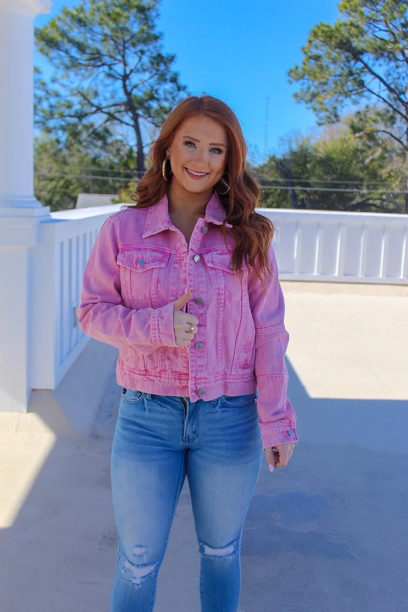 Showstopper Crop Denim Jacket- Pink