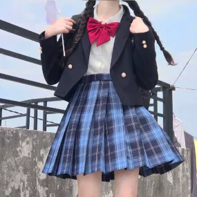 [Skirt / Bow] JK Blue-Black plaid uniform skirt