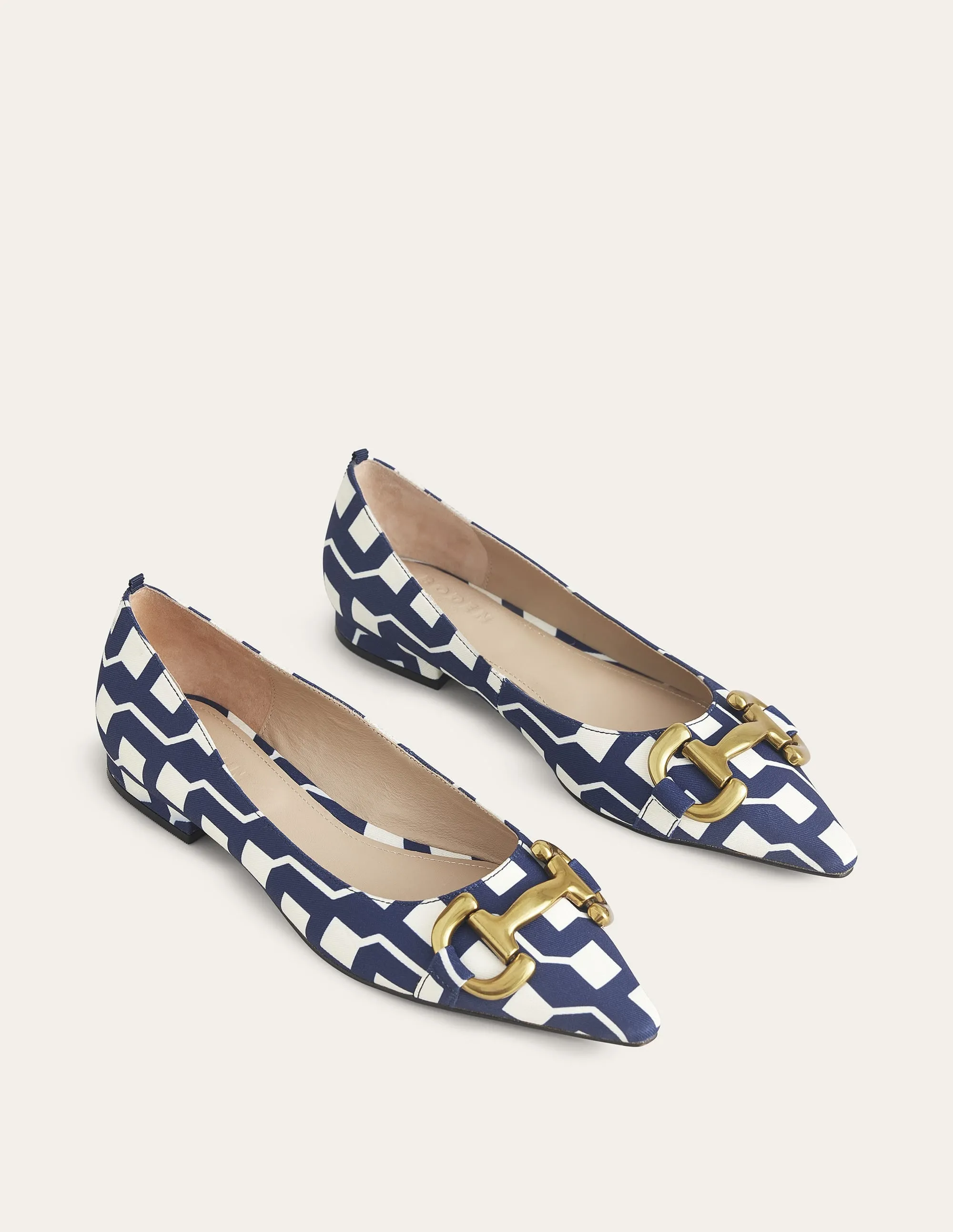 Snaffle Trim Ballet Flats-French Navy, Cube Geo