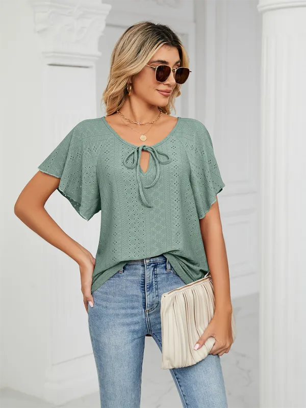 Stay Cool and Chic with Our Women's Flutter-Sleeve Blouse