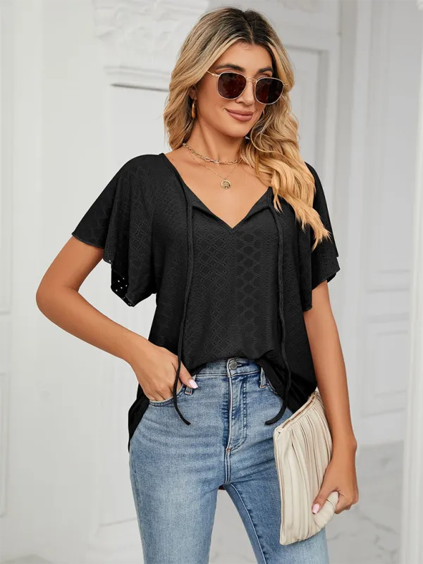 Stay Cool and Chic with Our Women's Flutter-Sleeve Blouse