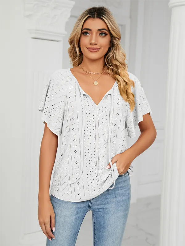 Stay Cool and Chic with Our Women's Flutter-Sleeve Blouse