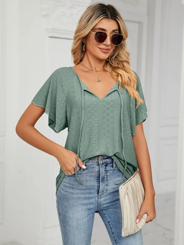 Stay Cool and Chic with Our Women's Flutter-Sleeve Blouse