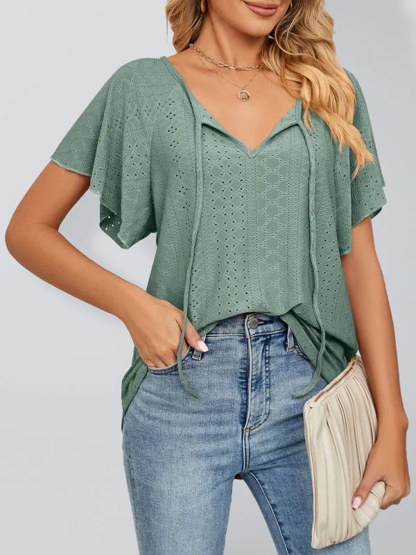 Stay Cool and Chic with Our Women's Flutter-Sleeve Blouse