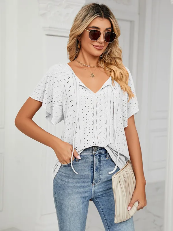 Stay Cool and Chic with Our Women's Flutter-Sleeve Blouse