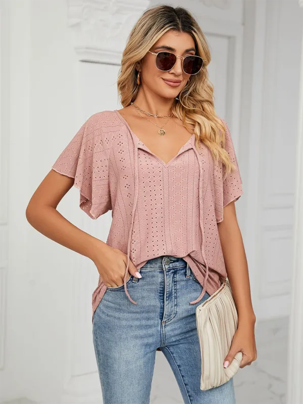 Stay Cool and Chic with Our Women's Flutter-Sleeve Blouse