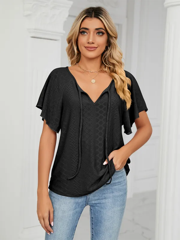 Stay Cool and Chic with Our Women's Flutter-Sleeve Blouse