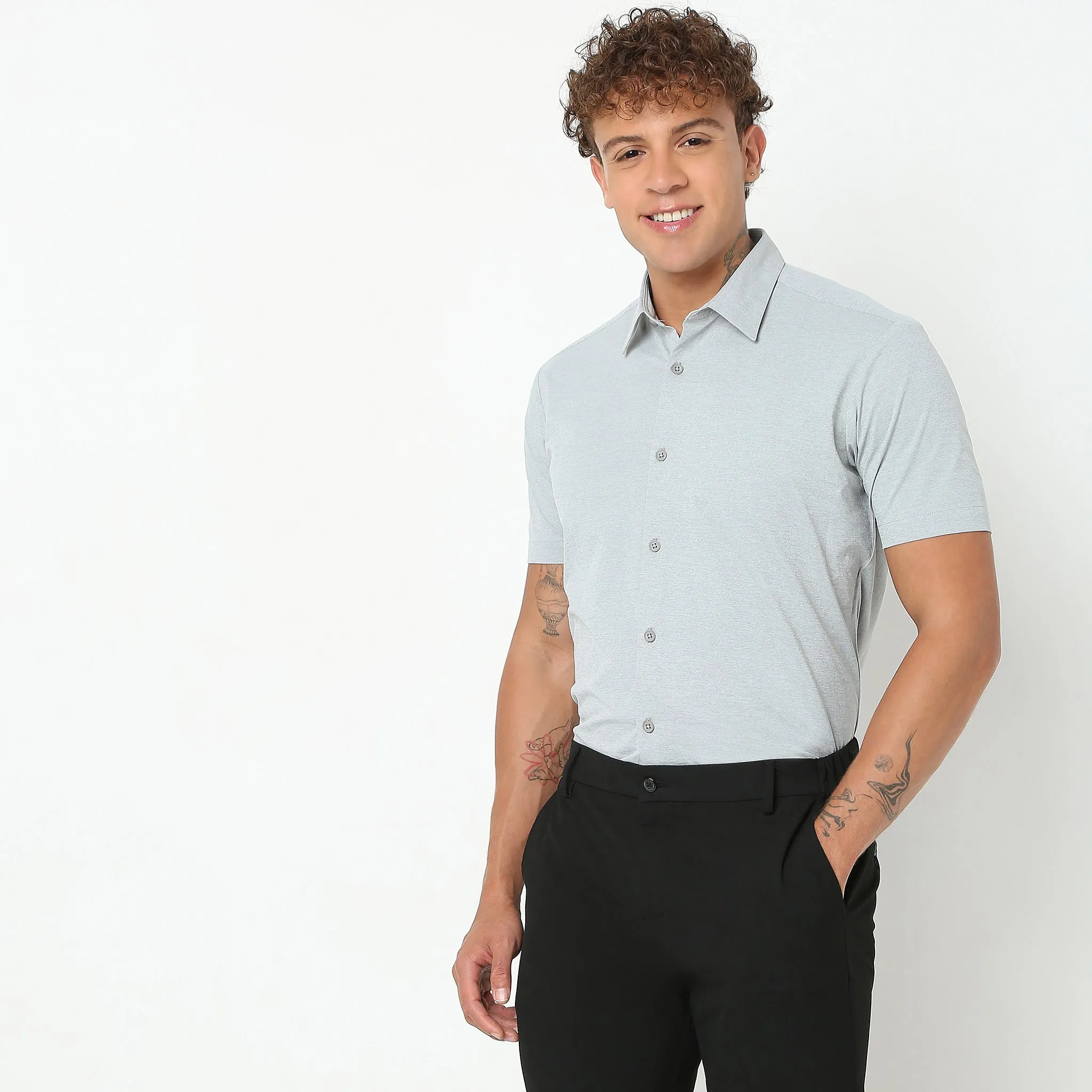 Travelator™ Shirt - 4-Way Ultra Stretch Slim Fit Wash & Wear - "Zero Top Stitch" - Half Sleeves