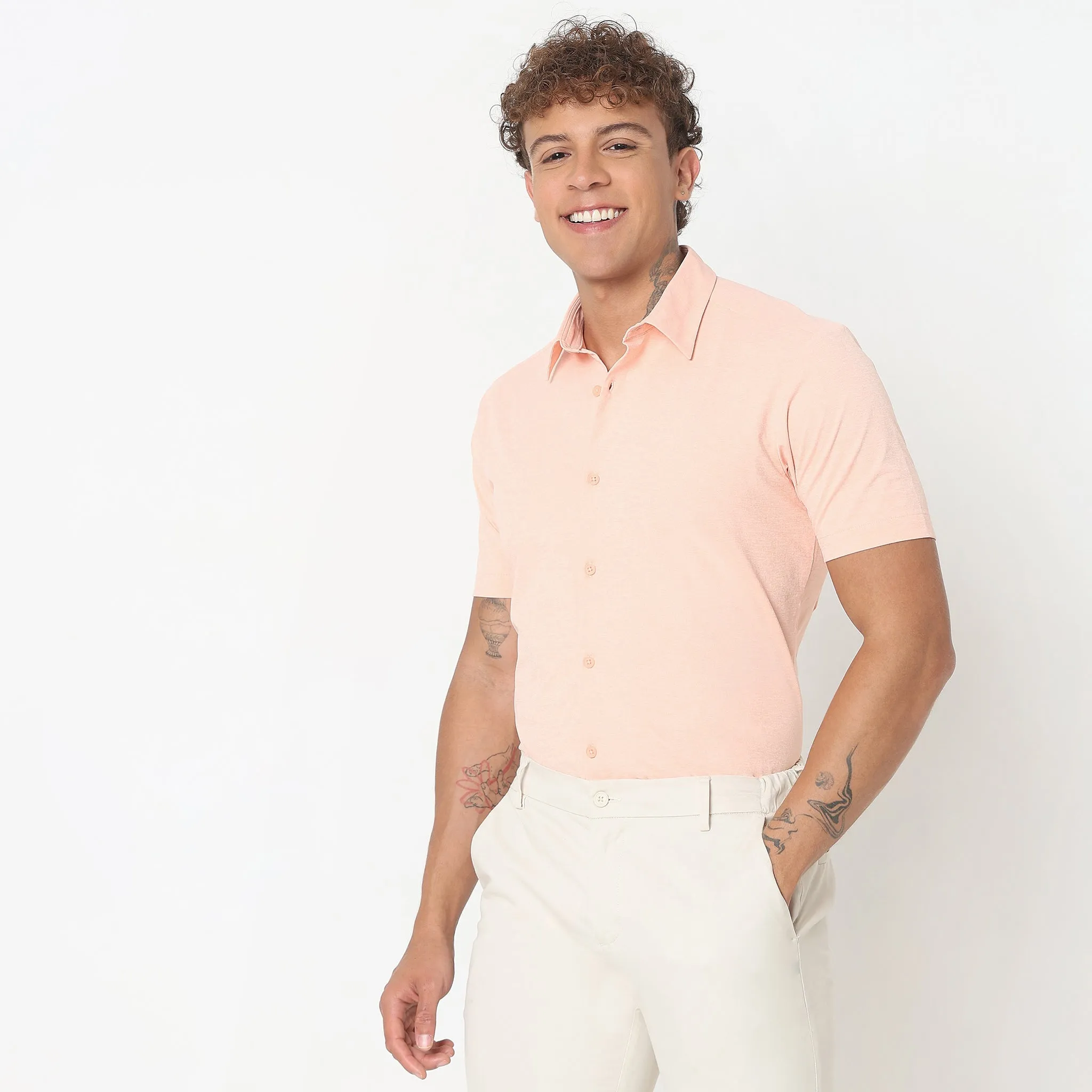 Travelator™ Shirt - 4-Way Ultra Stretch Slim Fit Wash & Wear - "Zero Top Stitch" - Half Sleeves