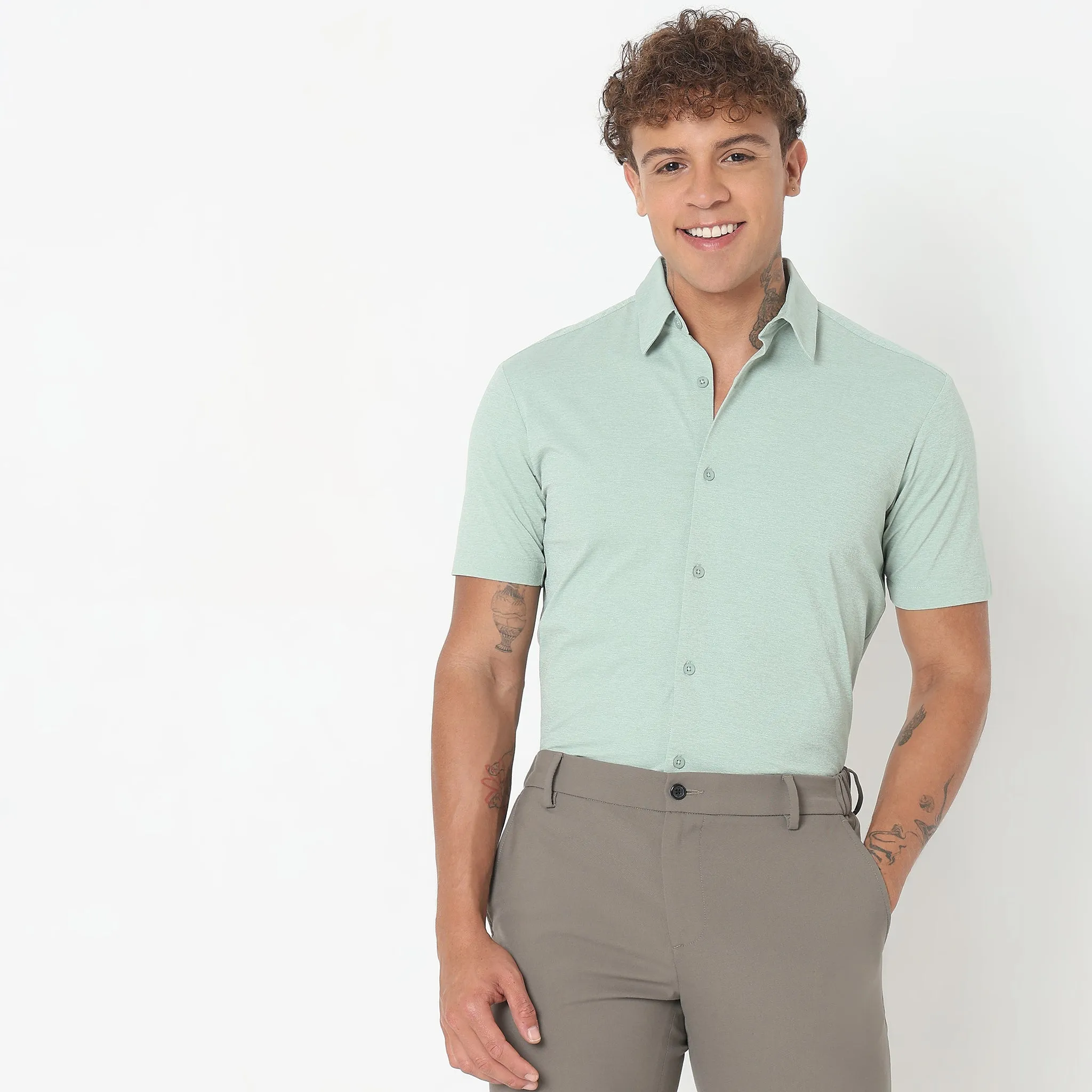 Travelator™ Shirt - 4-Way Ultra Stretch Slim Fit Wash & Wear - "Zero Top Stitch" - Half Sleeves