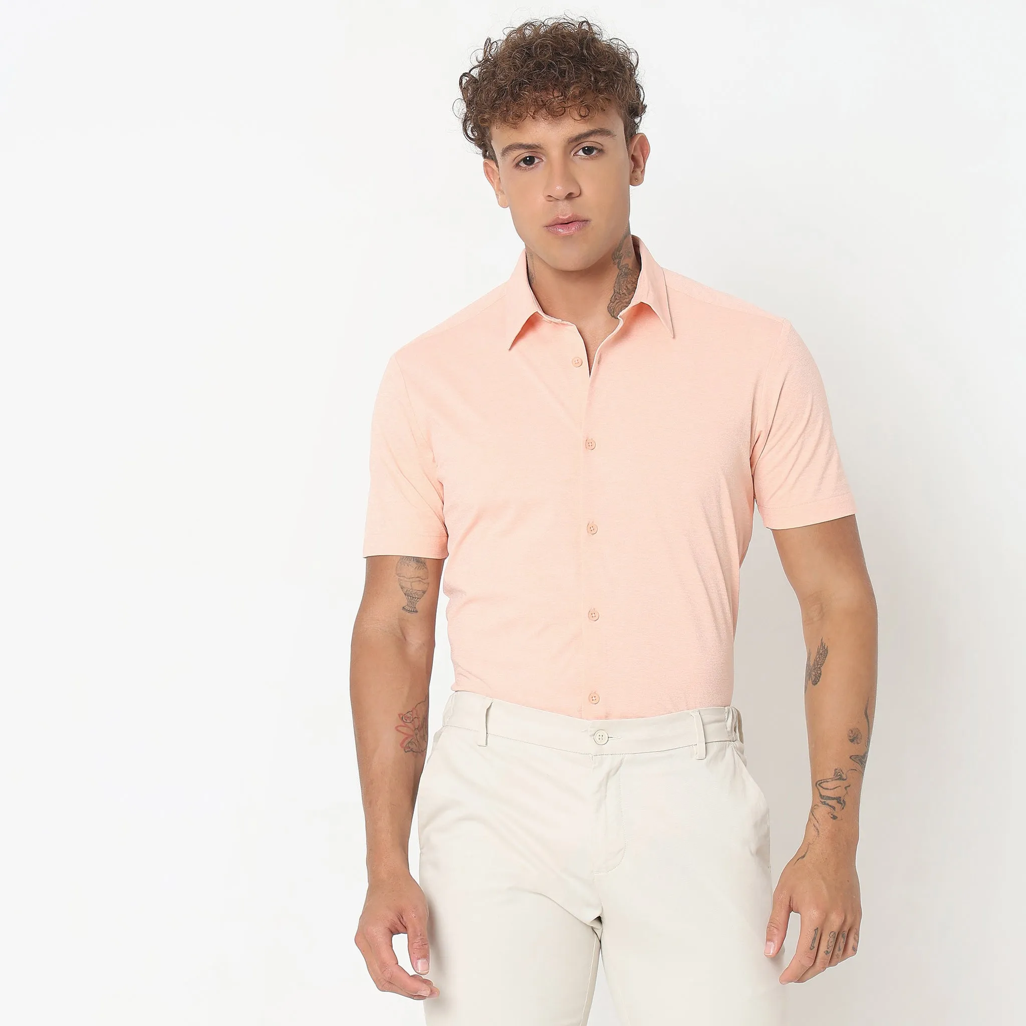 Travelator™ Shirt - 4-Way Ultra Stretch Slim Fit Wash & Wear - "Zero Top Stitch" - Half Sleeves