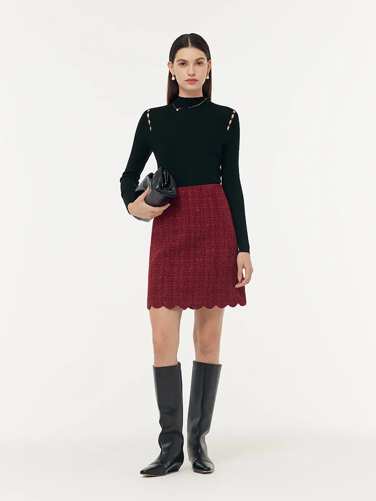 Tweed Sequins Women Scallop Hem Mini Skirt