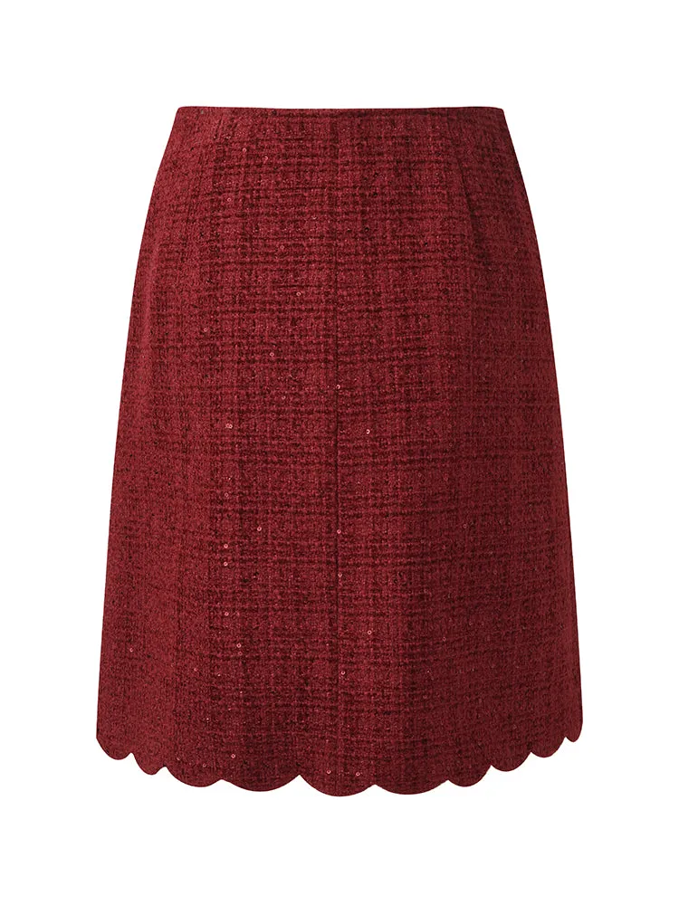 Tweed Sequins Women Scallop Hem Mini Skirt