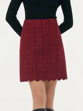 Tweed Sequins Women Scallop Hem Mini Skirt