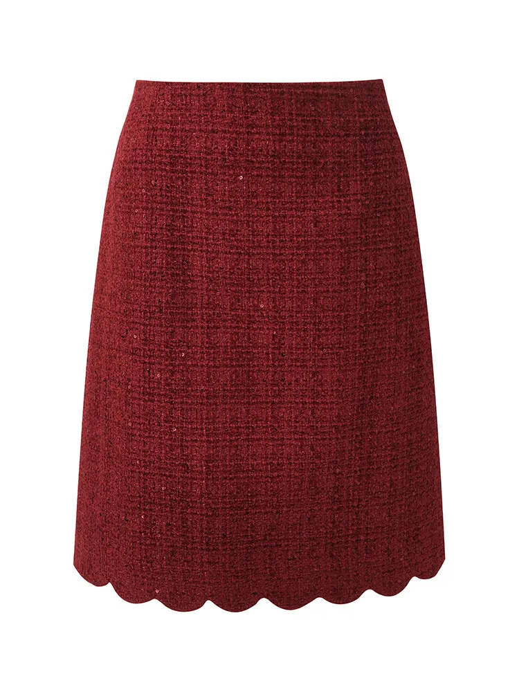 Tweed Sequins Women Scallop Hem Mini Skirt