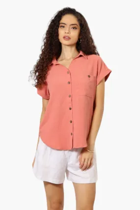 Urbanology Button Up Cap Sleeve Blouse - Pink