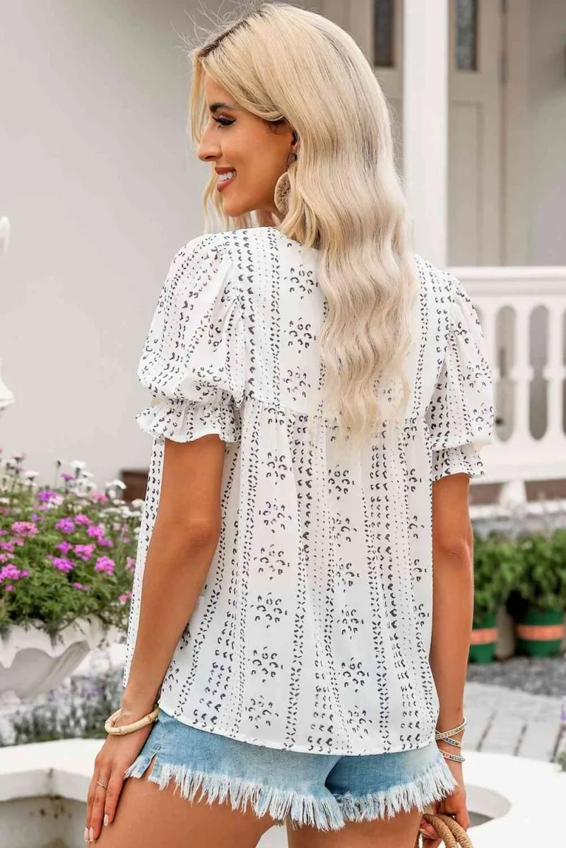 Whispering Winds Short Sleeve Embroidery Blouse