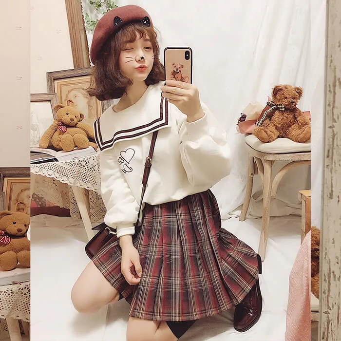 [Wine Brown] JK vintage plaid uniform skirt