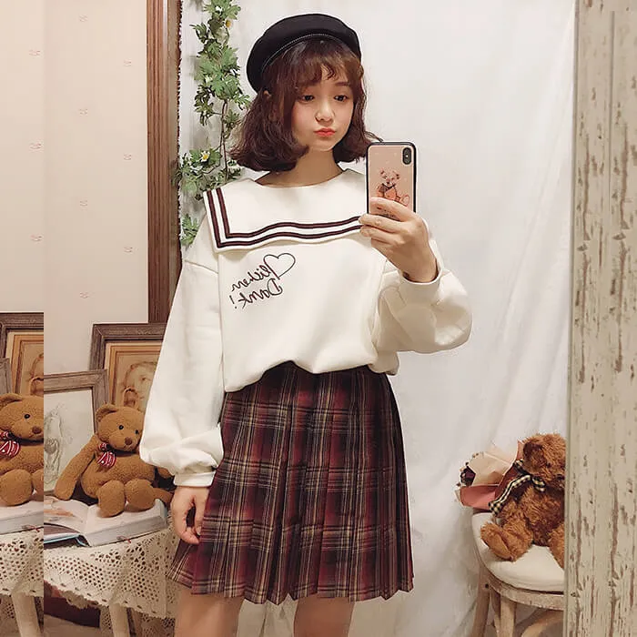 [Wine Brown] JK vintage plaid uniform skirt