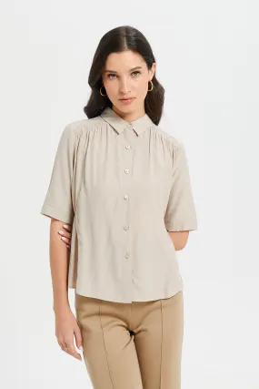 Women Beige Waist Pleated Detailed Shirt